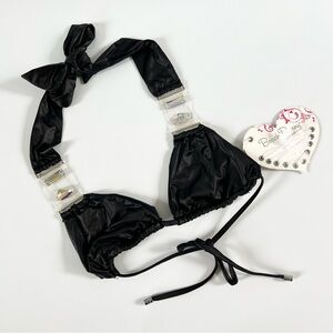 Beach Bunny black rhinestone swimsuit top M